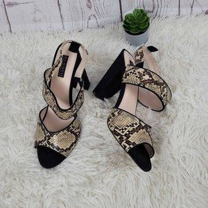 Eloquii Snakeskin Print Peeptoe Chunk Heel Sandals